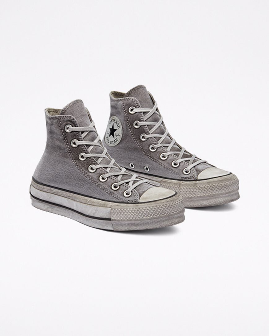 Pantofi Platforma Dama Converse Chuck Taylor All Star Lift Smoked Panza Inalti Gri Albi | RO X13APR627